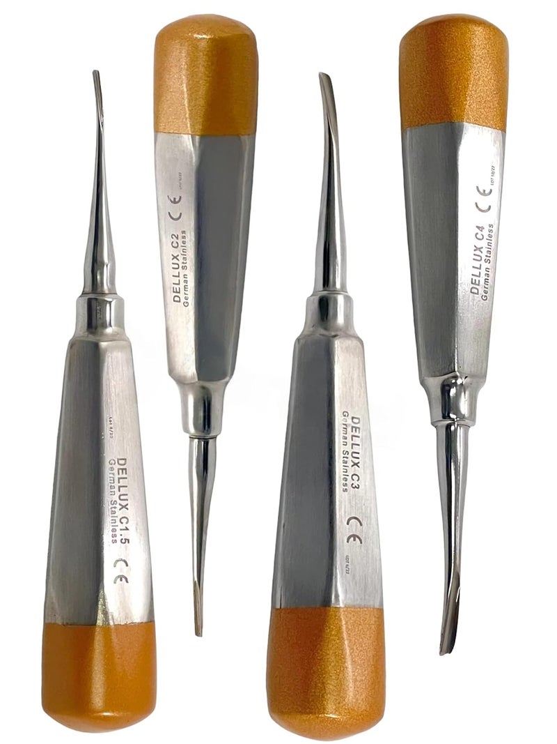 artlab -Premium Dental Elevators Etracting Extraction Osteotome Periotome Luxating Elevator Apical Spade Cryer Proximator Elevator Oral Implant, Root Extraction (Luxating Set of 4 Gold Curved) - Image 1